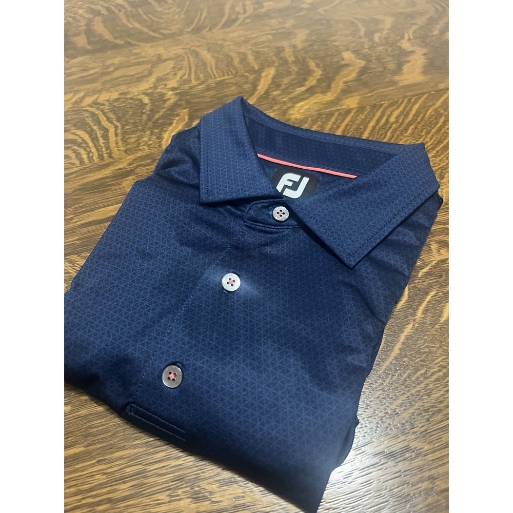 FootJoy Mens XL Blue Geometric Golf Polo Shirt Stretch Copperhead Innisbrook